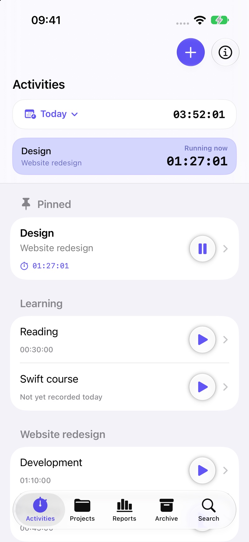 Time tracking on iPhone